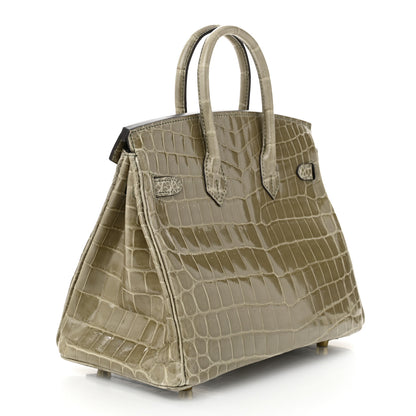 Hermes Shiny Niloticus Crocodile Birkin 25 Gris Tourterelle 3 of 11