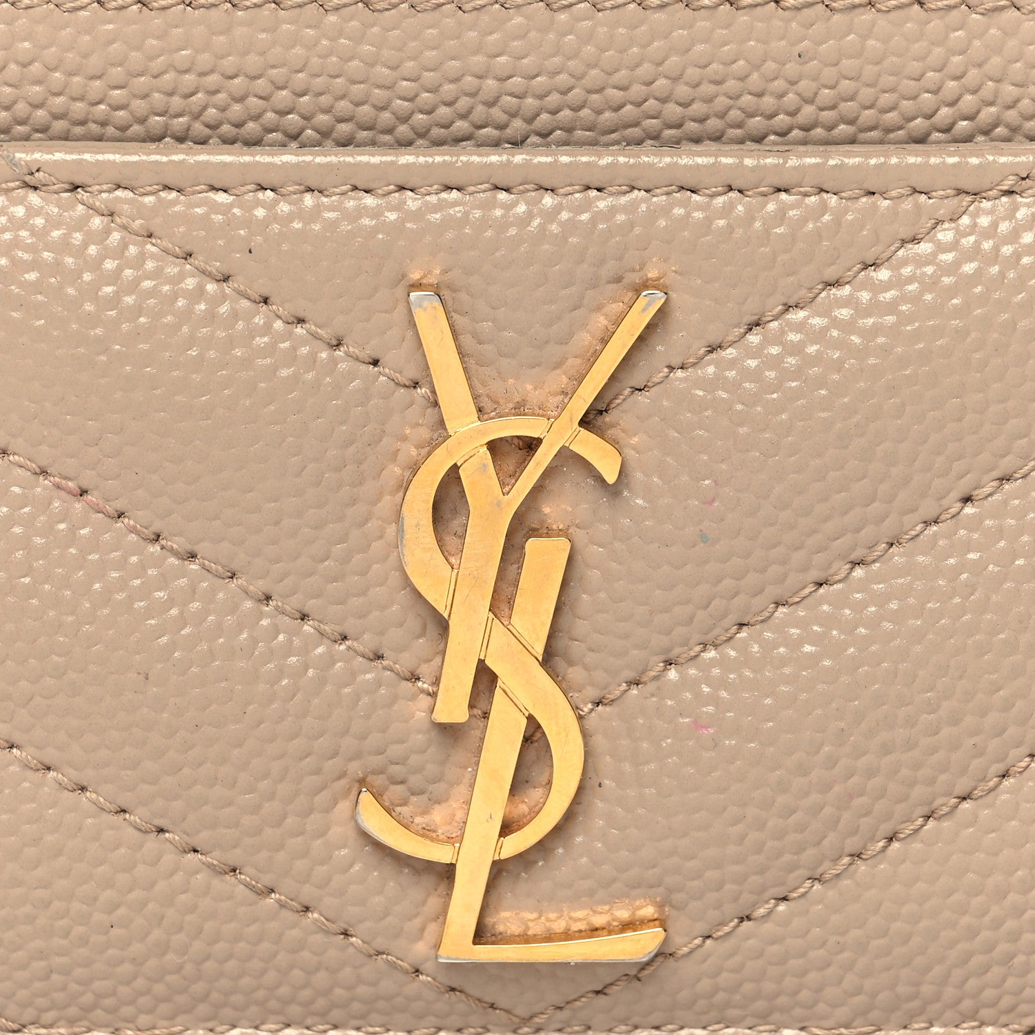 Saint Laurent Grain De Poudre Matelasse Chevron Monogram Credit Card Case Dark Beige 8 of 10