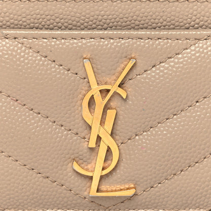Saint Laurent Grain De Poudre Matelasse Chevron Monogram Credit Card Case Dark Beige 8 of 10