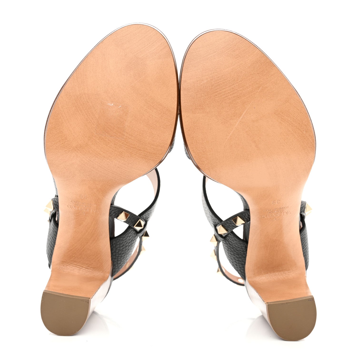 Valentino Garavani Pebbled Calfskin Rockstud Double Slingback Strap 85mm Sandals 39 Black Light Cuir 5 of 13