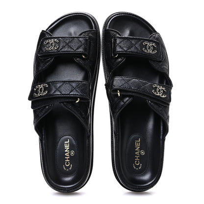 Chanel Grained Calfskin Velcro Dad Sandals 42 Black 2 of 11