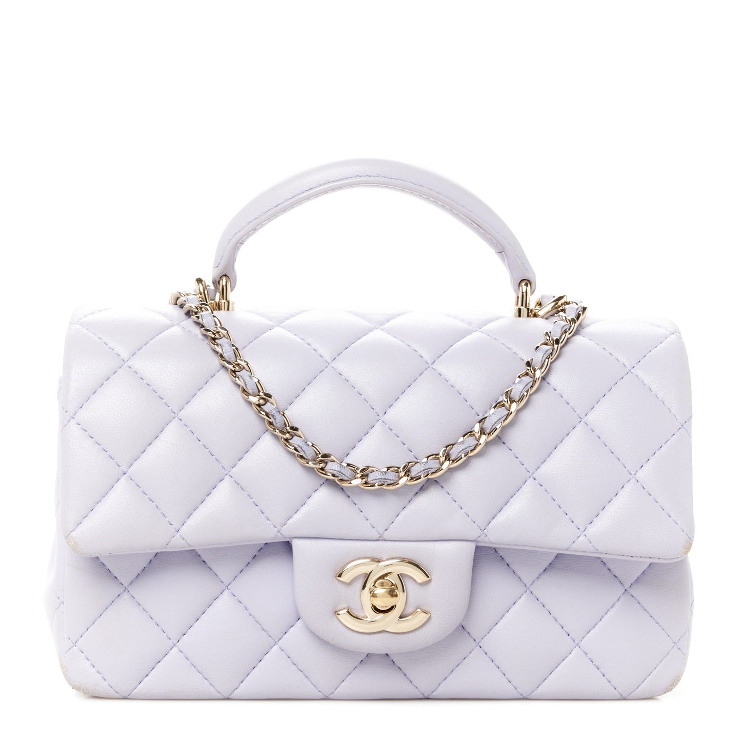 Lambskin Quilted Mini Top Handle Rectangular Flap Light Purple