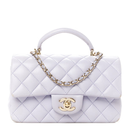 Chanel Lambskin Quilted Mini Top Handle Rectangular Flap Light Purple 1 of 13