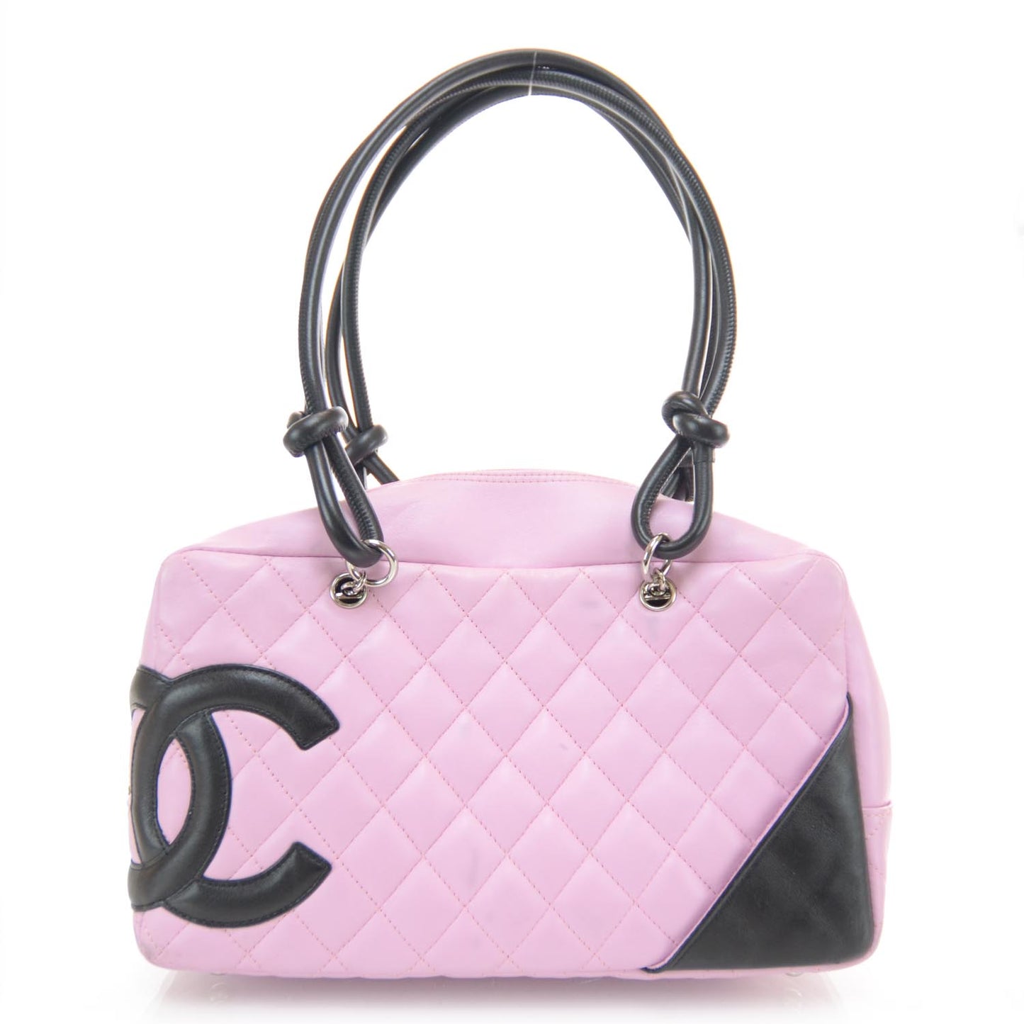 Calfskin Quilted Large Cambon Bowler Pink Black