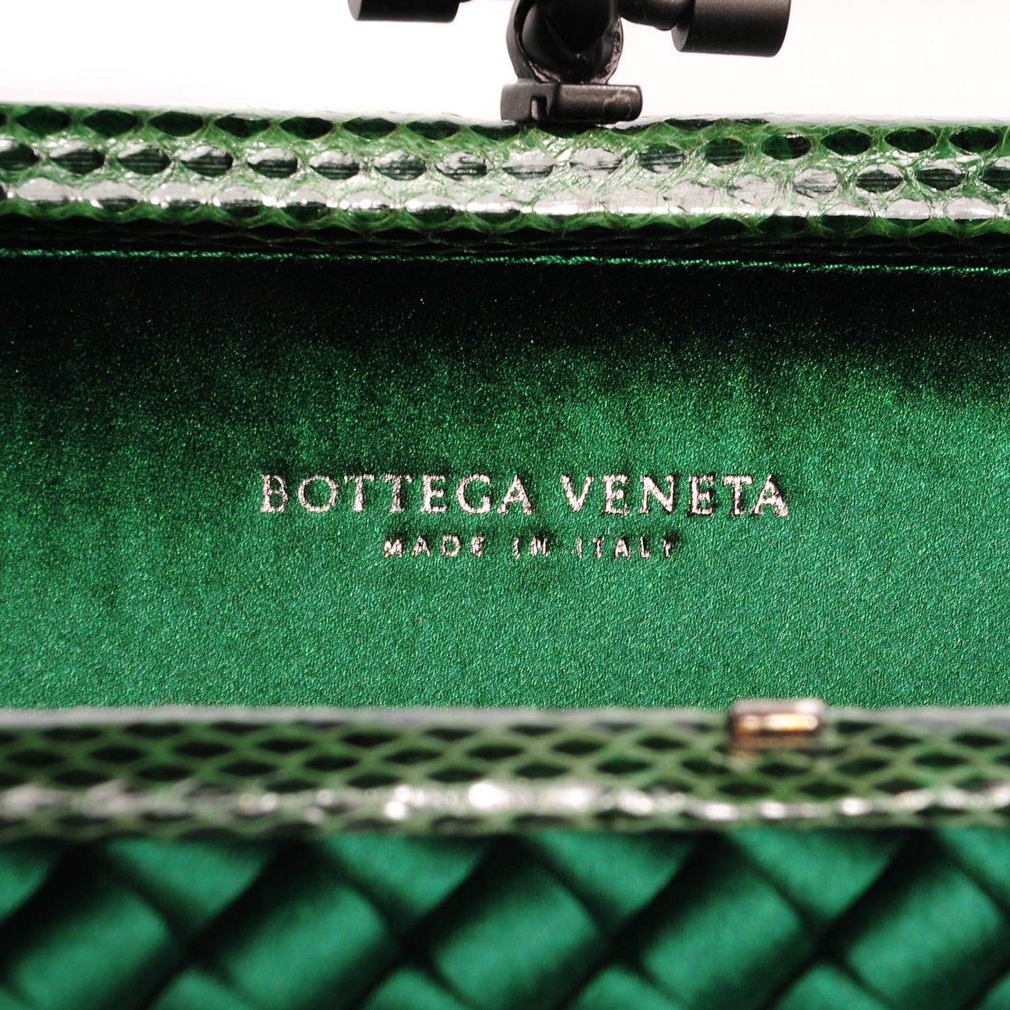 BOTTEGA VENETA Satin Intreccio Impero Ayers Stretch Knot Clutch Emerald