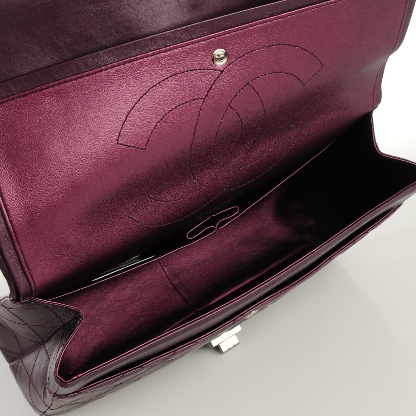Metallic Aged Calfskin Quilted 2.55 Reissue 227 Flap Plum