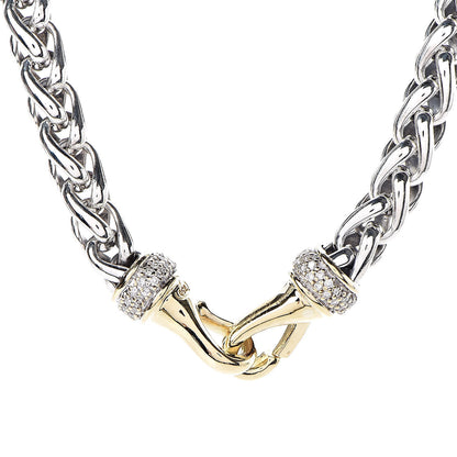 David Yurman Sterling Silver 18K Yellow Gold Diamond 8mm Wheat Chain Necklace 4 of 5