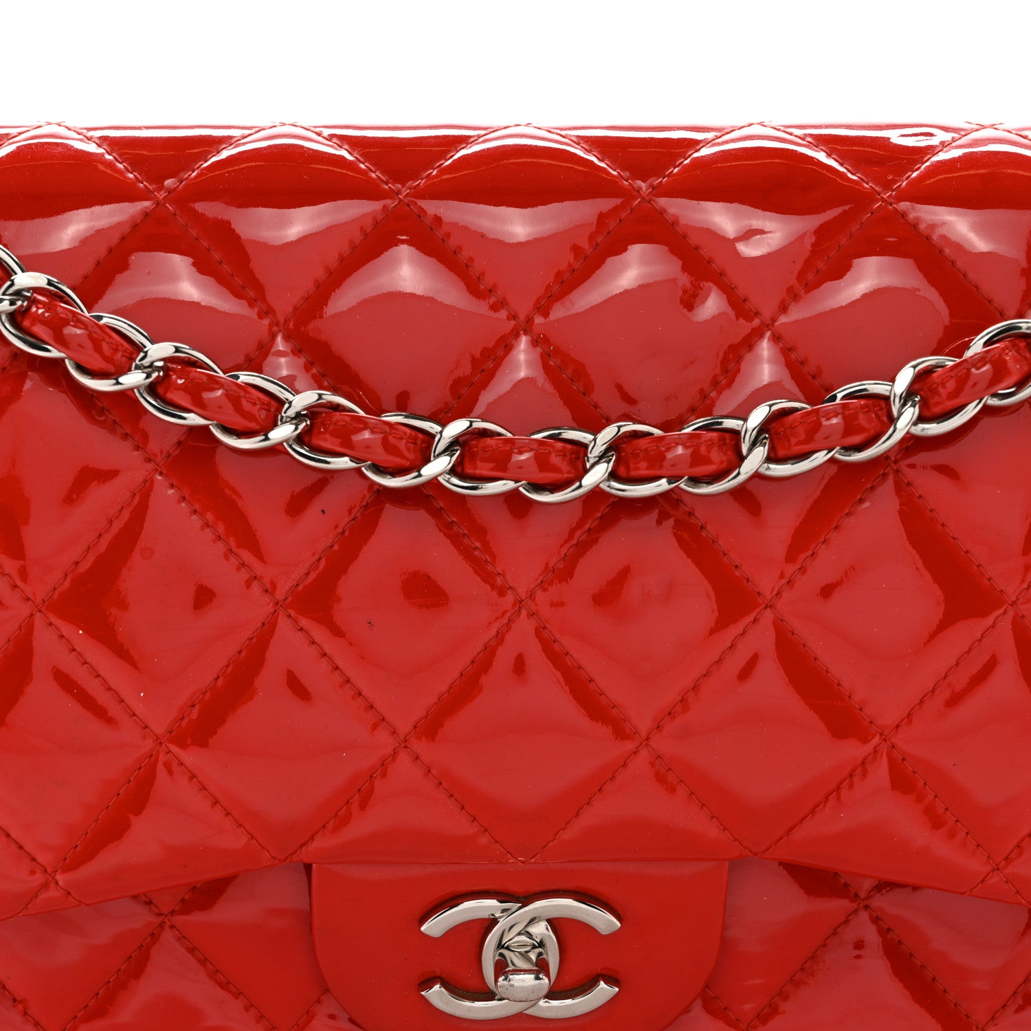Chanel Patent Quilted Jumbo Double Flap Red 8 of 15