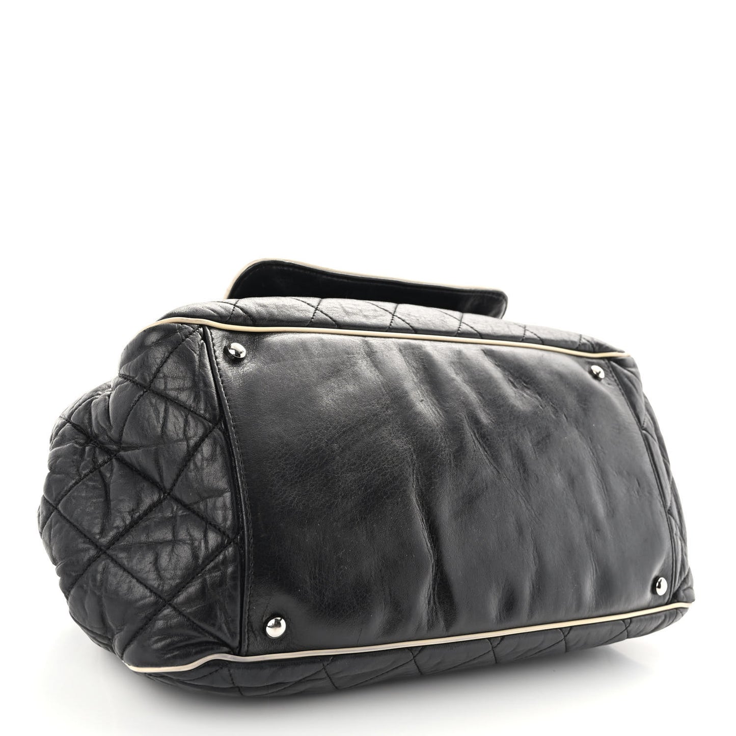 Lambskin Quilted East West Accordion Flap Black