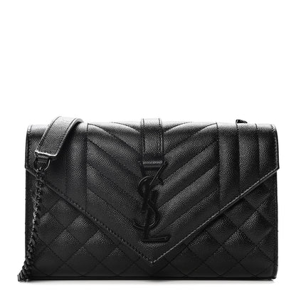 Saint Laurent Grain De Poudre Textured Mixed Matelasse Triquilt Small Monogram Satchel Black 1 of 11