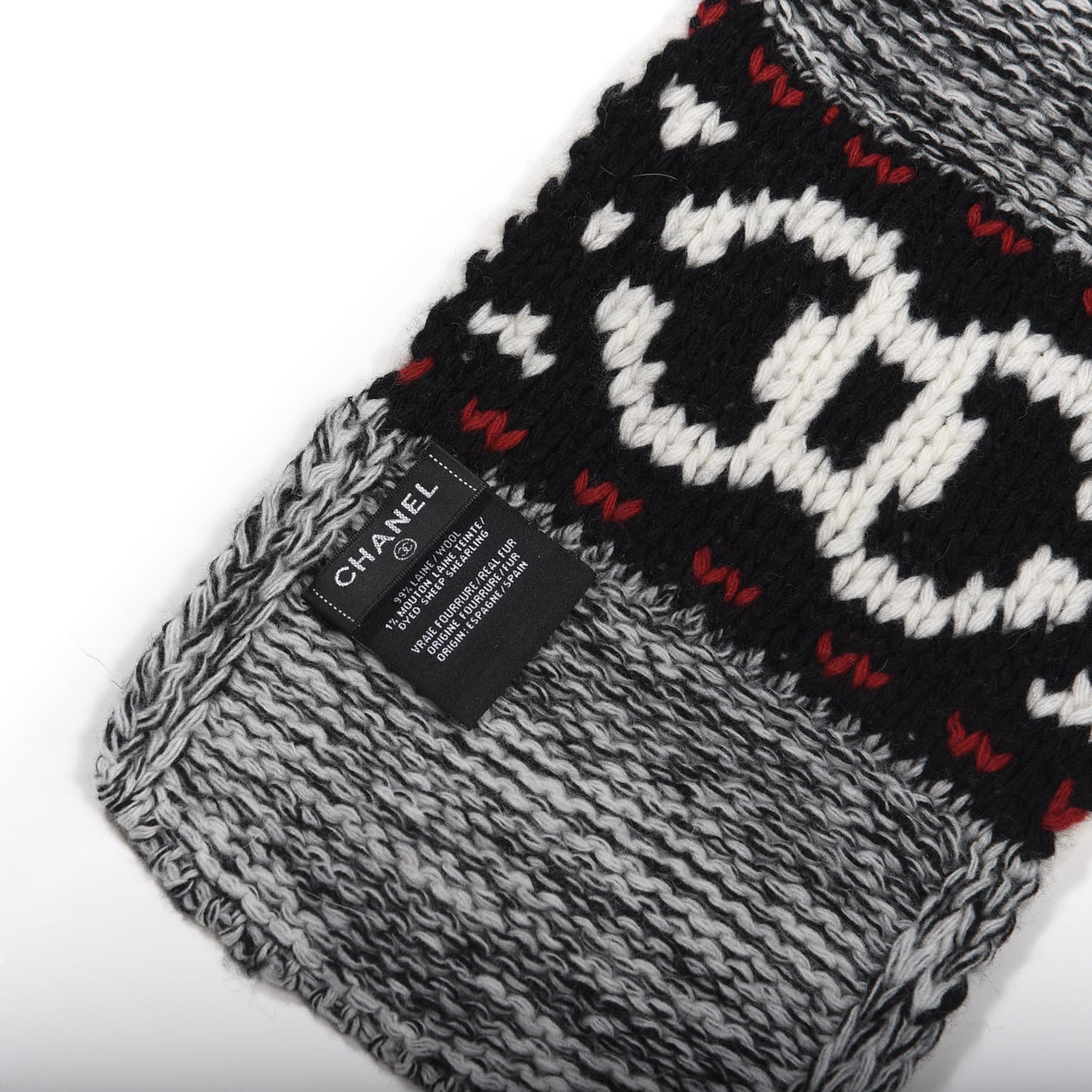 Wool Shearling CC Scarf Grey Black White