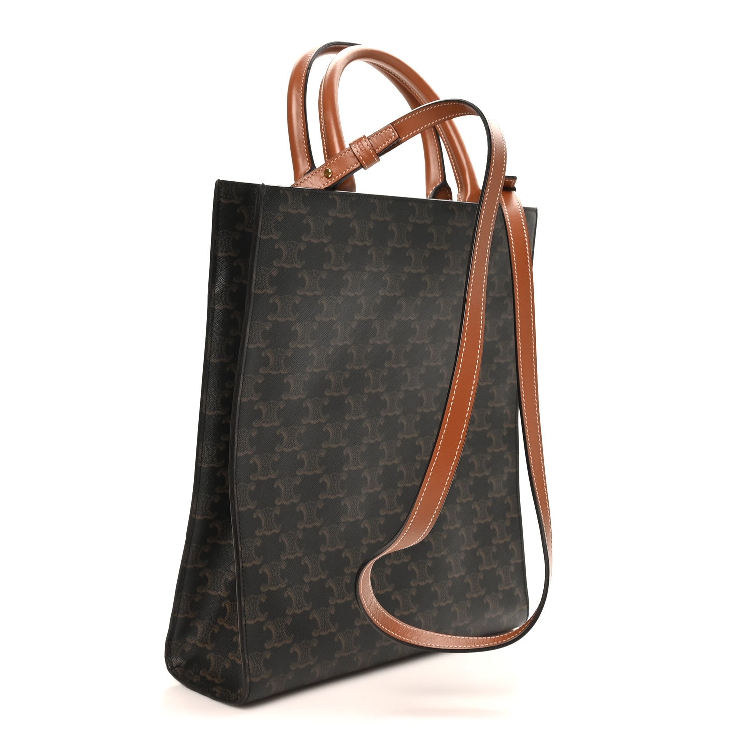 Celine Triomphe Canvas Calfskin Small Vertical Cabas Tan 3 of 9