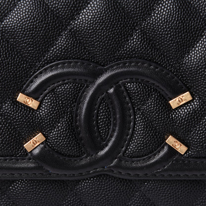 Chanel Caviar Quilted CC Filigree Wallet On Chain WOC Black 9 of 11
