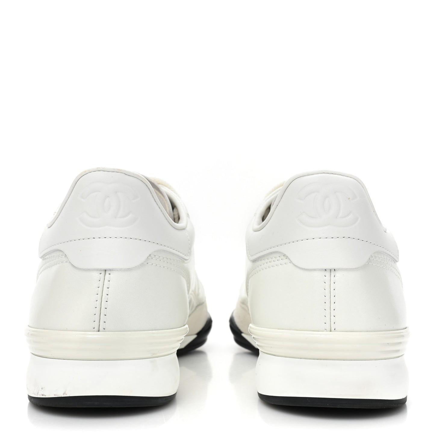 Shiny Calfskin Suede Quilted CC Logo Sneakers 39 White