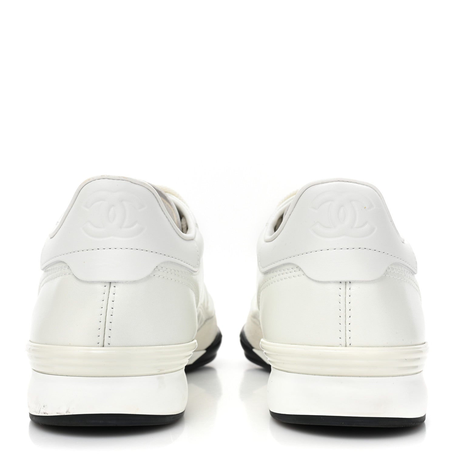 Chanel Shiny Calfskin Suede Quilted CC Logo Sneakers 39 White 4 of 13