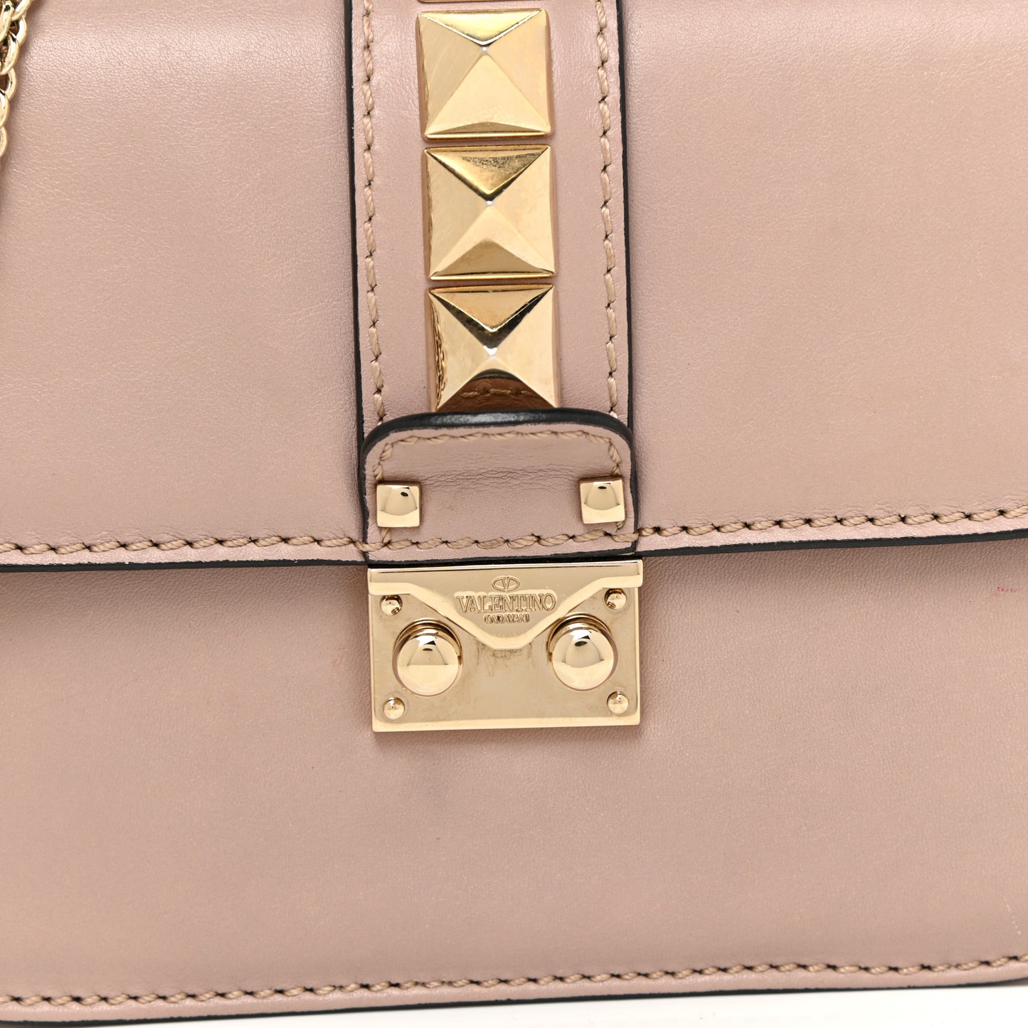 Vitello Small Glam Lock Rockstud Flap Poudre