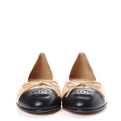 Chanel Lambskin Cap Toe Ballerina Flats 36.5 Beige Black 2 of 8
