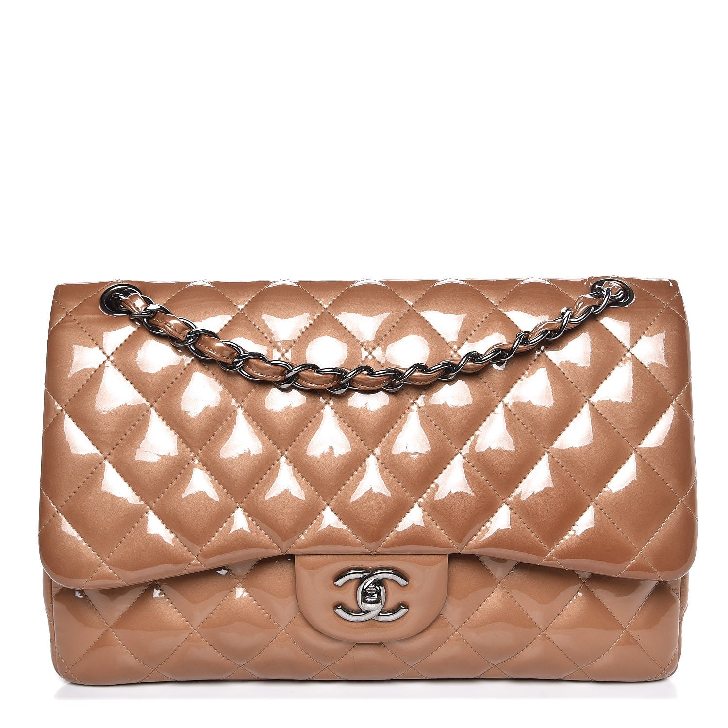 Chanel Patent Quilted Jumbo Double Flap Bronze 1 of 9