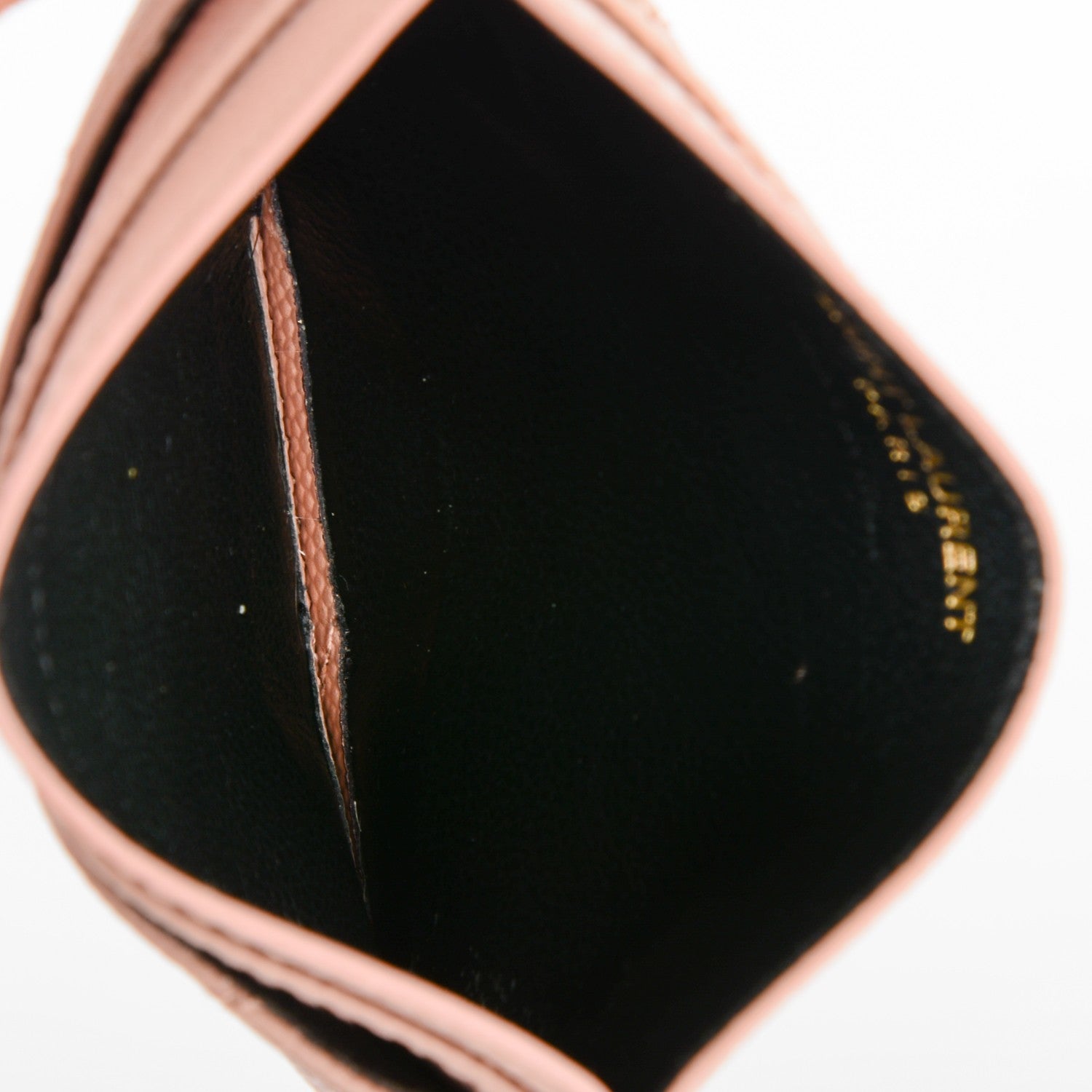 Saint Laurent Grain De Poudre Matelasse Chevron Monogram Credit Card Case Pale Pink 5 of 11