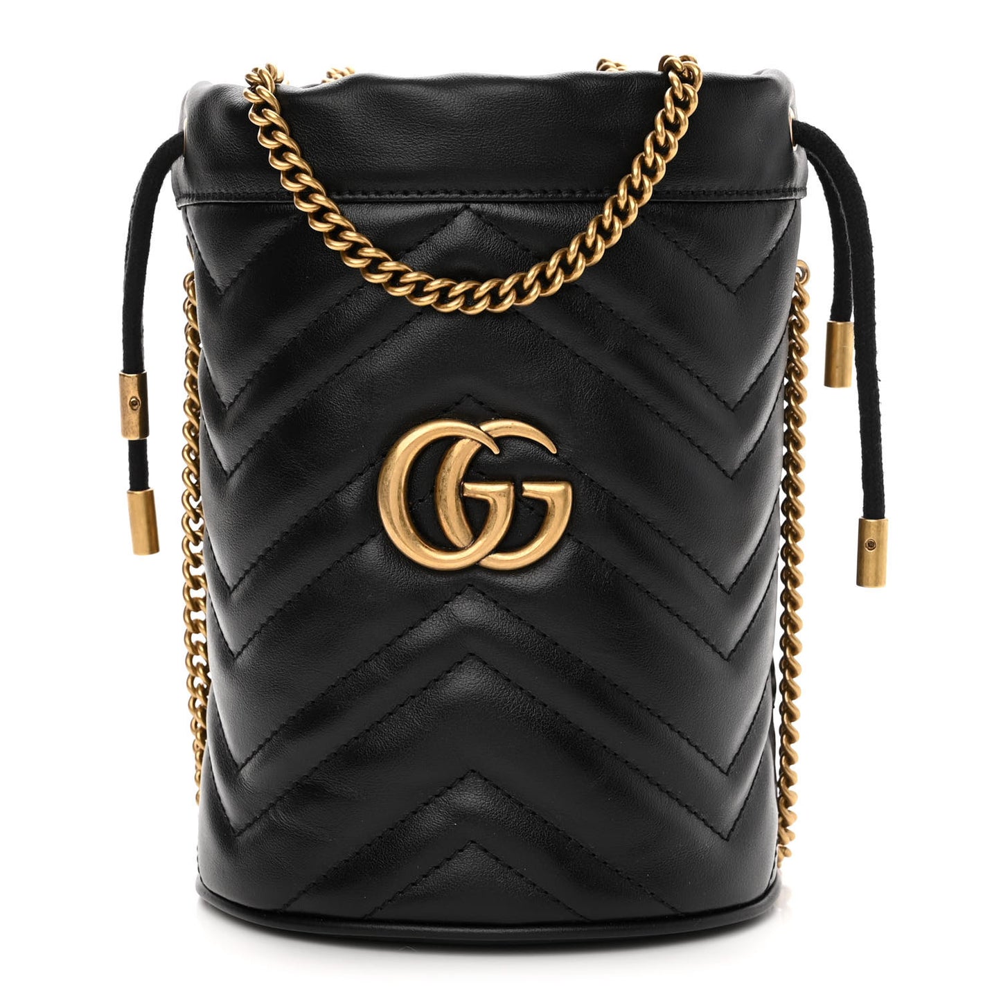 Calfskin Matelasse Mini GG Marmont 2.0 Bucket Bag Black
