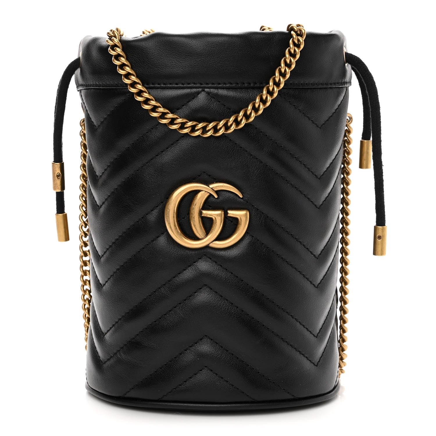 Gucci Calfskin Matelasse Mini GG Marmont 2.0 Bucket Bag Black 1 of 11