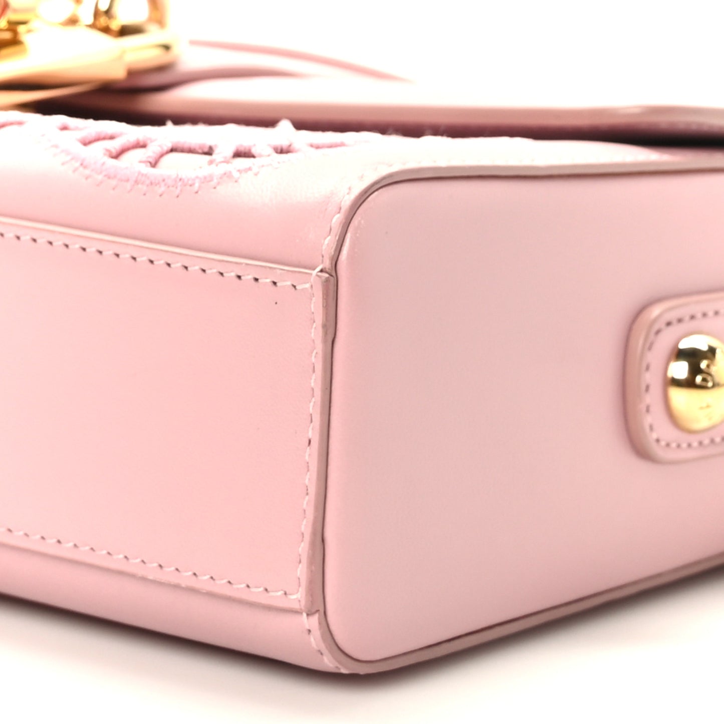 Lambskin Embroidered Laser Cut Shoulder Bag Rose Poudre