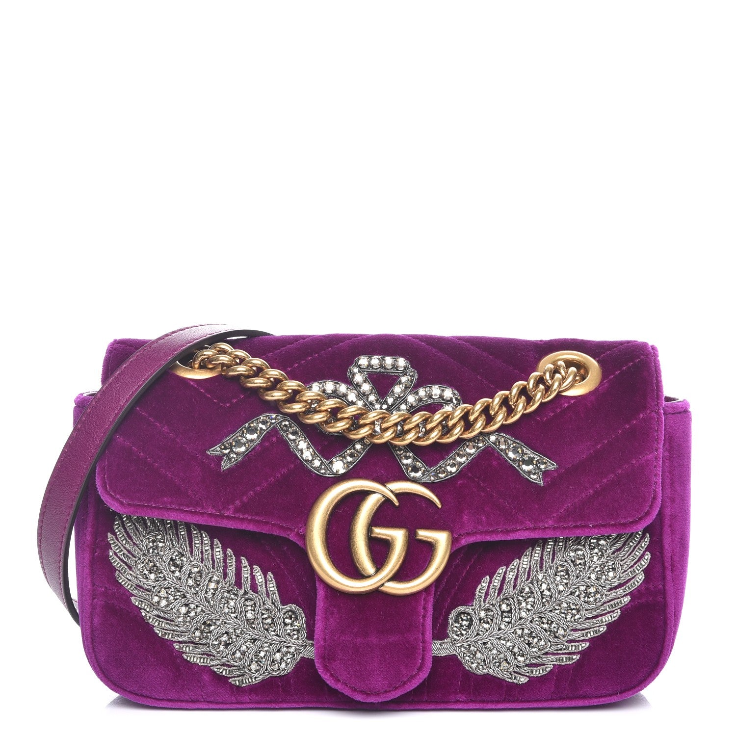 Gucci Velvet Matelasse Embroidered Mini GG Marmont Shoulder Bag Bordeaux 1 of 8