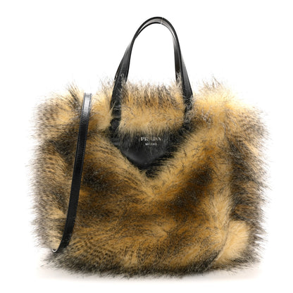 Prada Aspen Vitello Faux Fur Tote Crema Black 1 of 9