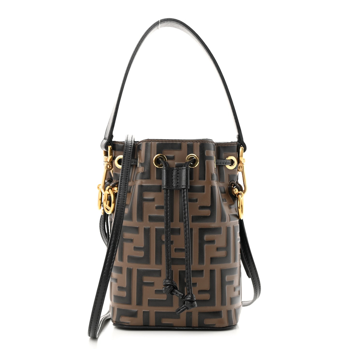 Vitello Liberty F is Fendi Bi-Color FF 1974 Embossed Mini Mon Tresor Bucket Bag Maya Black