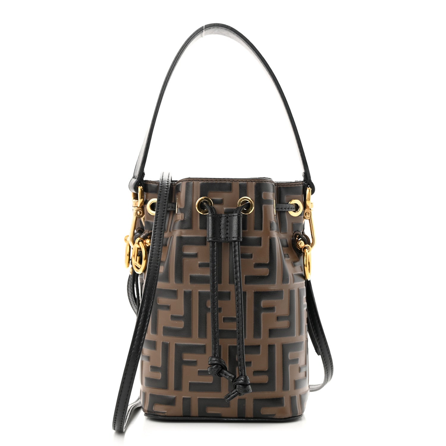 Fendi Vitello Liberty F is Fendi Bi-Color FF 1974 Embossed Mini Mon Tresor Bucket Bag Maya Black 1 of 13