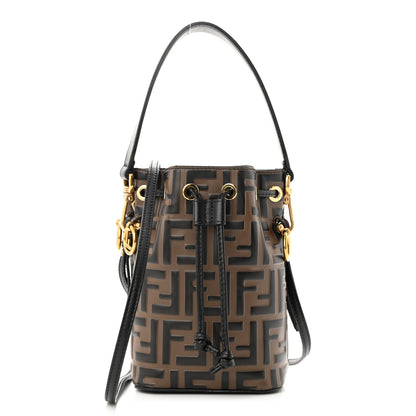 Fendi Vitello Liberty F is Fendi Bi-Color FF 1974 Embossed Mini Mon Tresor Bucket Bag Maya Black 1 of 13