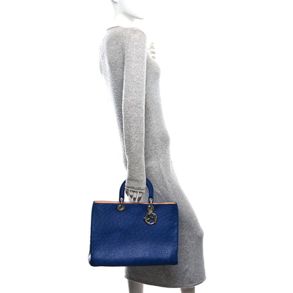 Christian Dior Ostrich Large Diorissimo Tote Blue 2 of 11