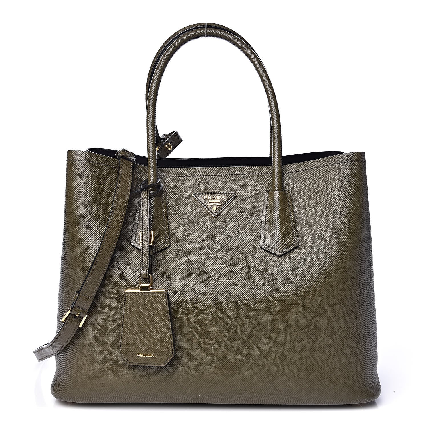 Prada Saffiano Cuir Large Double Bag Militare 1 of 10