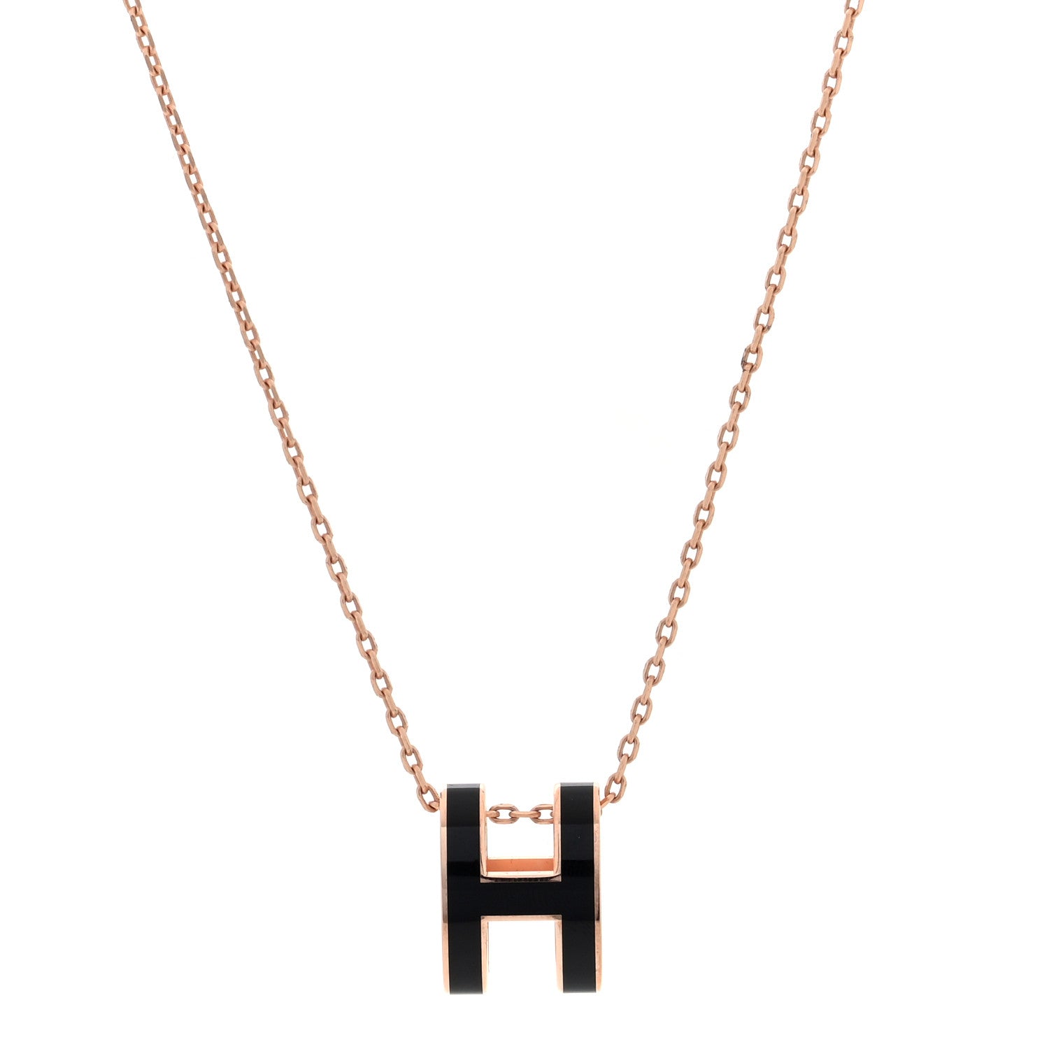 Hermes Lacquered Rose Gold Pop H Pendant Necklace Black 1 of 6