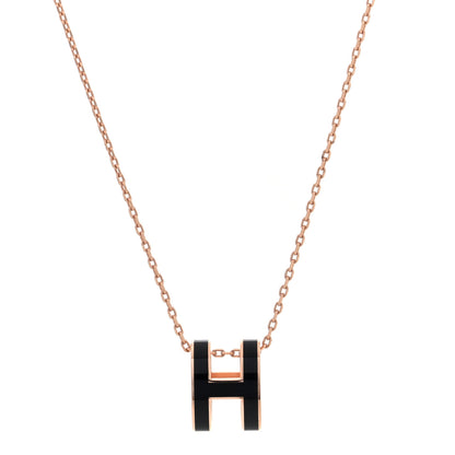 Hermes Lacquered Rose Gold Pop H Pendant Necklace Black 1 of 6