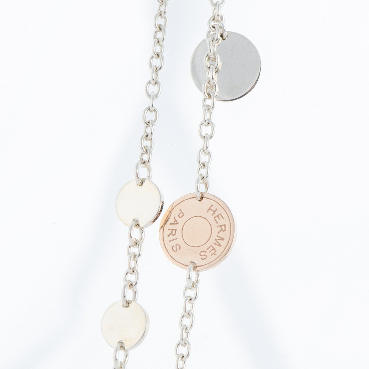 Hermes Sterling Silver 18K Rose Gold Confettis Long Necklace 3 of 5