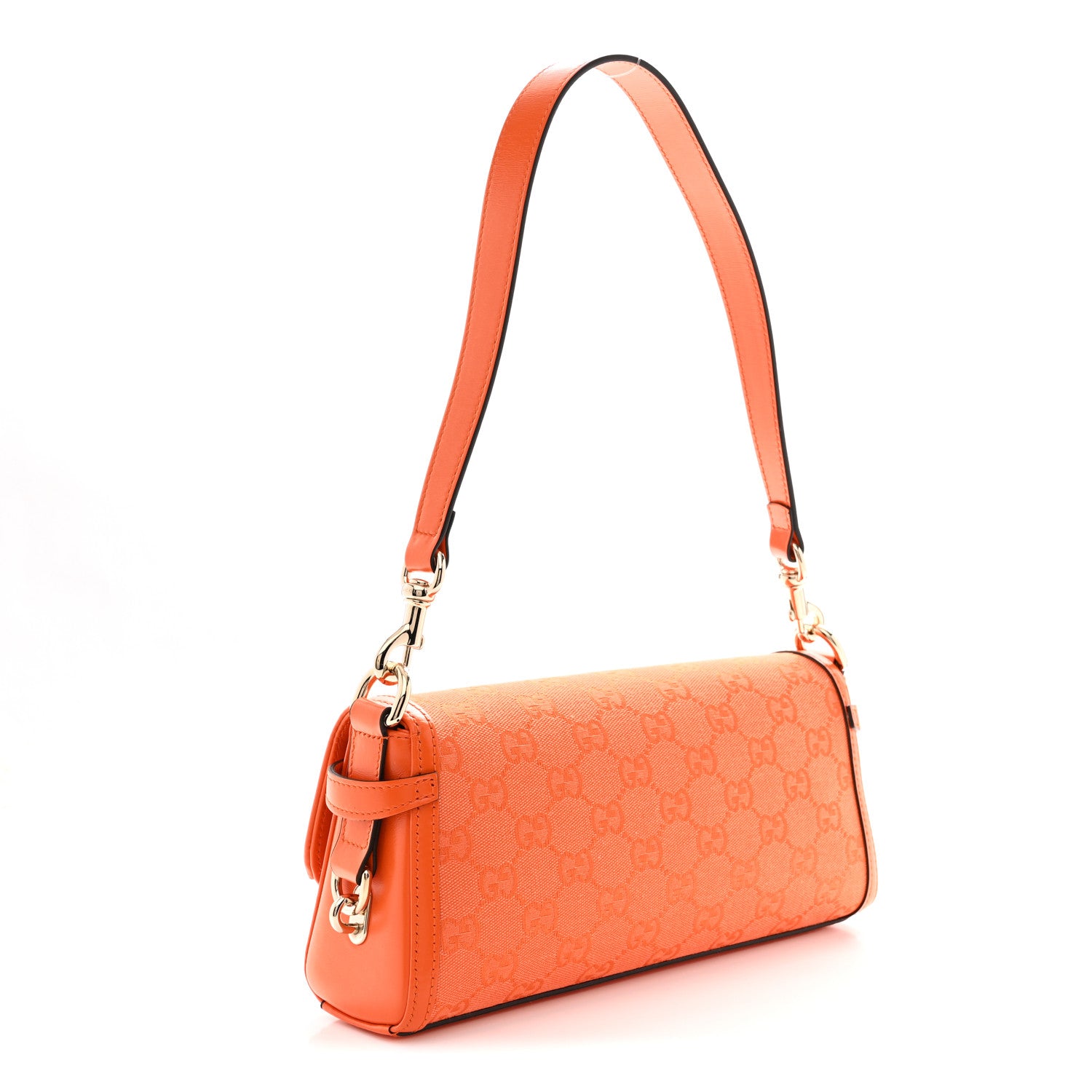 Gucci GG Monogram Textured Dollar Calfskin Small Luce Shoulder Bag Orange 3 of 10