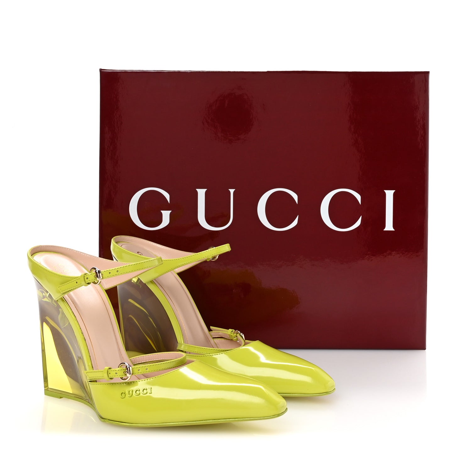 Regent Calfskin Lucite Wedge 110 Mules 39 Firefly