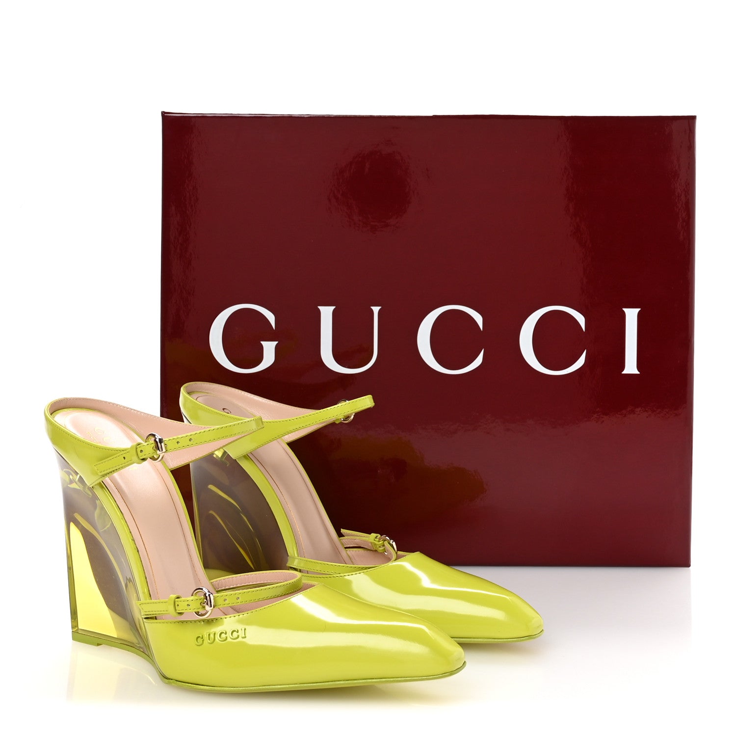 Gucci Regent Calfskin Lucite Wedge 110 Mules 39 Firefly 9 of 9