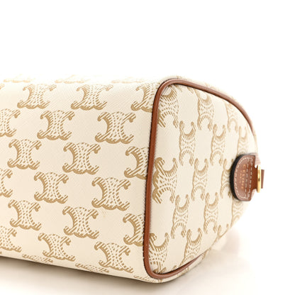 Celine Triomphe Canvas Calfskin Small Boston Bag White 10 of 10