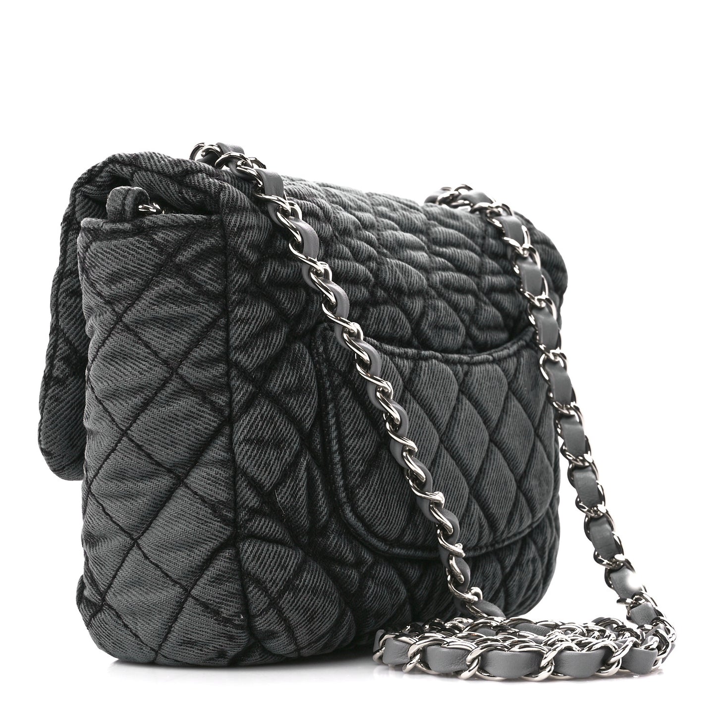 Washed Denim Quilted Small Denimpression Flap Grey Black