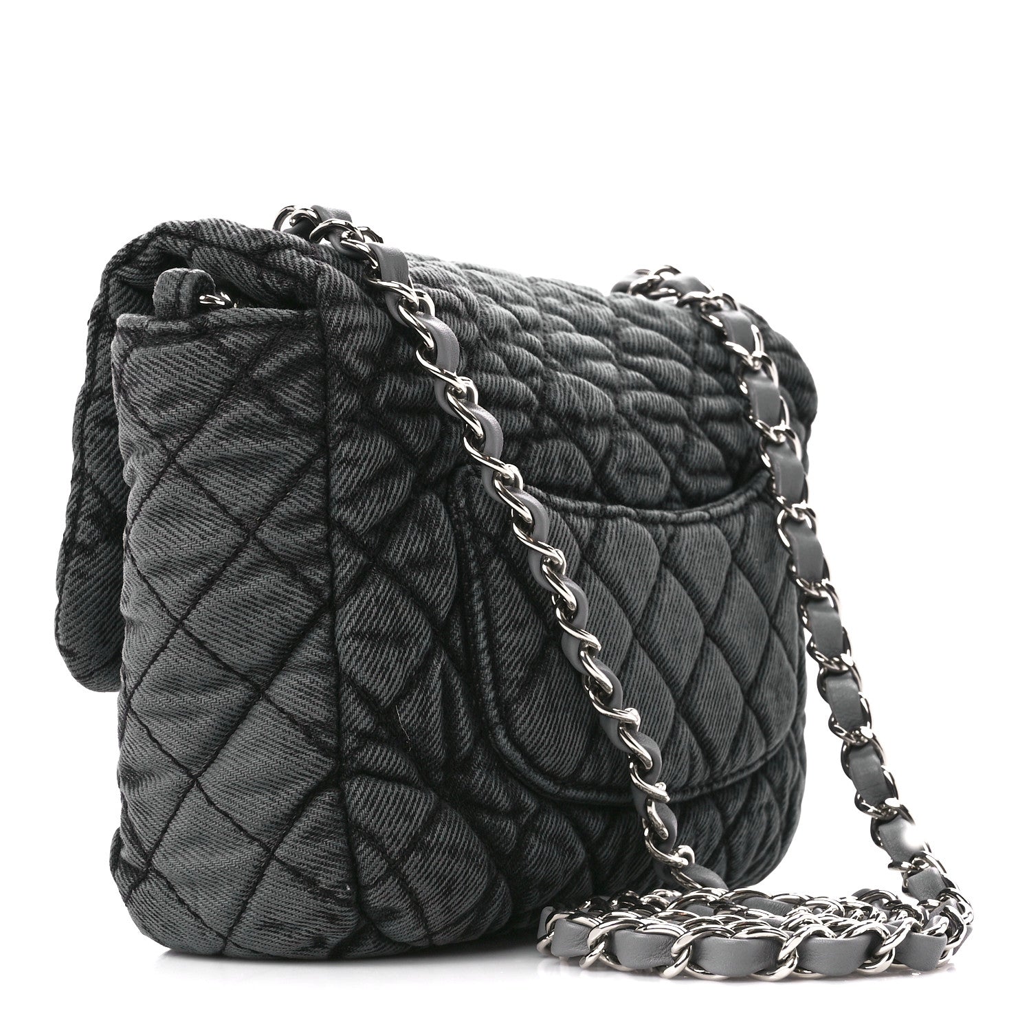 Chanel Washed Denim Quilted Small Denimpression Flap Grey Black 3 of 11
