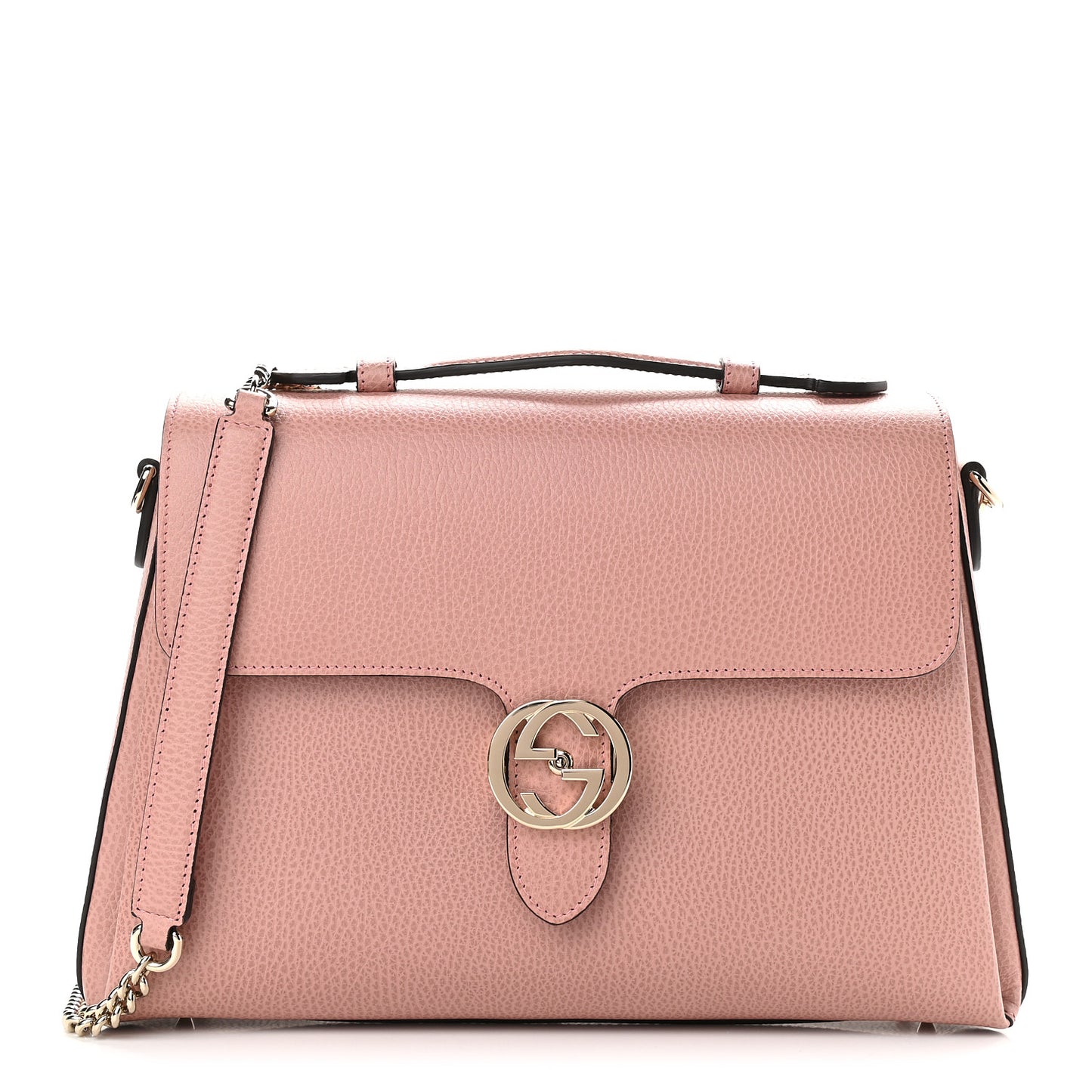 Dollar Calfskin Medium Interlocking G Top Handle Shoulder Bag Soft Pink