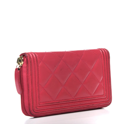 Chanel Lambskin Quilted Small Boy Zip Around Wallet Fuchsia 2 of 14