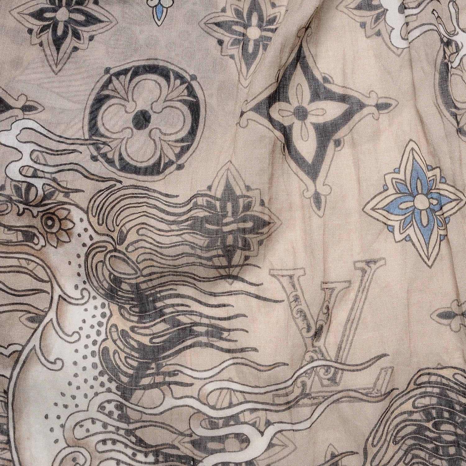 Louis Vuitton Cotton Etole Tattoo Scarf Kaki 3 of 4