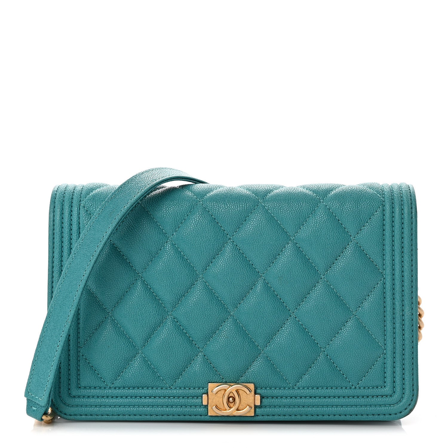 Chanel Caviar Quilted Boy Wallet On Chain WOC Light Blue 1 of 13