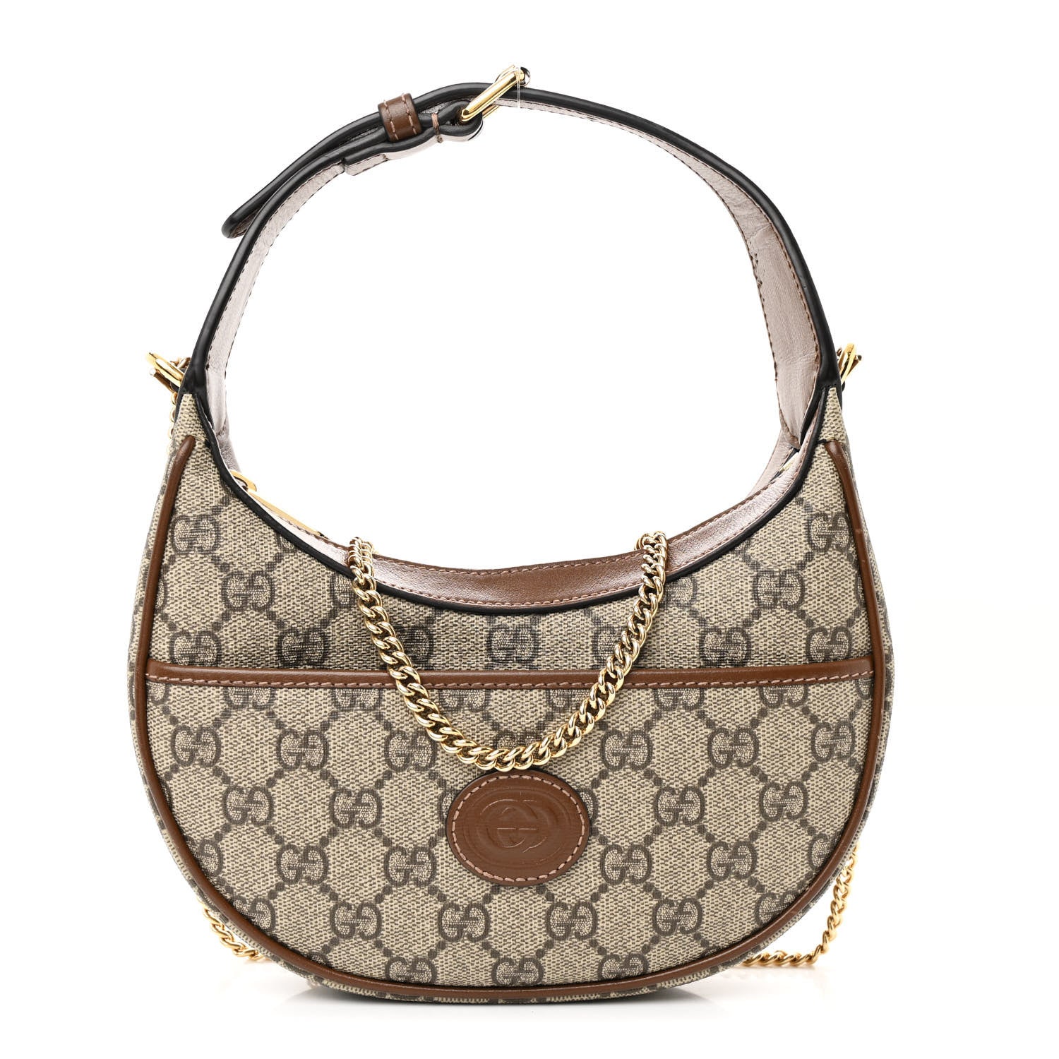 Gucci GG Supreme Monogram Azalea Calfskin Mini Retro Interlocking G Half Moon Bag Beige Ebony Brown Sugar 1 of 11