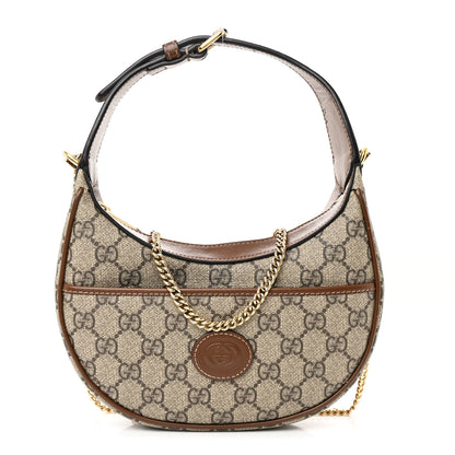 Gucci GG Supreme Monogram Azalea Calfskin Mini Retro Interlocking G Half Moon Bag Beige Ebony Brown Sugar 1 of 11