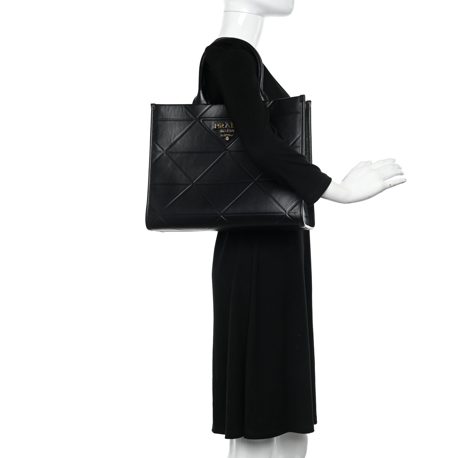 Prada Soft Calfskin Triangolo Symbole Embossed Medium Tote Black 2 of 9