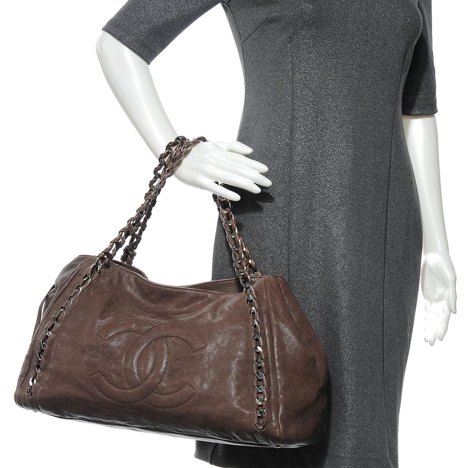 Chanel Leather Large Modern Chain Tote Brown 2 of 10